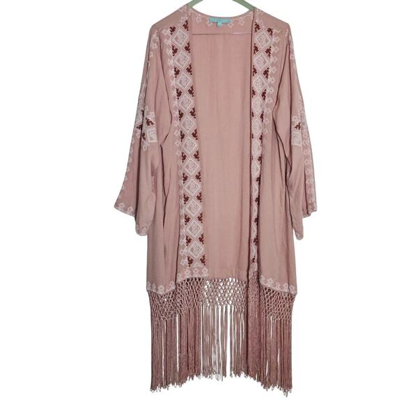 Melissa Odaabash Bohemian Embroidered Fringe Swim Coverup Cardigan OS Summer‎ - Picture 1 of 11